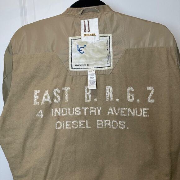 Diesel Vintage Bomber Jacket Lightweight Khaki Tan Pig Leather Trim Men’s Medium - Picture 13 of 15